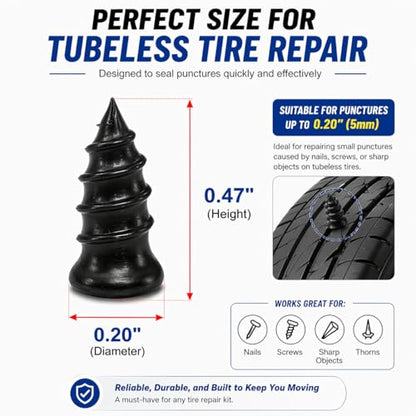 Roadside Emergency Tire Repair kit - 60pcs Tire Repair Screws, Easy Screw in Tire Plugs for Car Bycicle, No-Removal Rubber Tire Plug Screws Kit for Tubeless - Screwdriver, Pliers & Storage Case