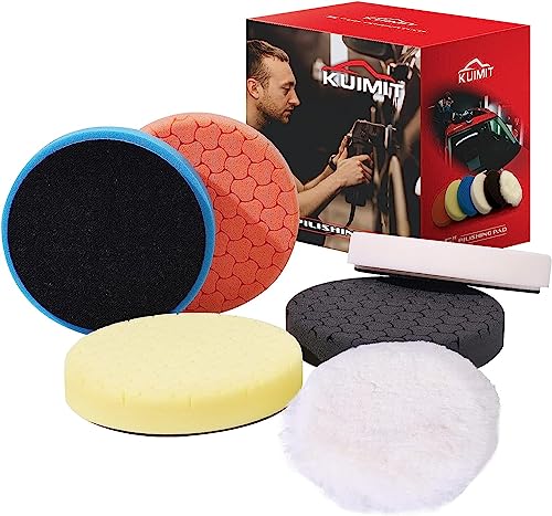6Pc 3.5 Inch Face for 3 Inch 76mm Backing Plate Compound Buffing Sponge Pads and Woolen Pads Cutting Polishing Pad Kit for Car Buffer Polisher (Honeycomb Structure) - size: 3 inch