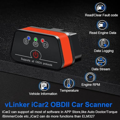 iCar2 BLE 4.0 OBD2 Bluetooth Adapter Auto Scanner Car Diagnostic Tools Engine System Diagnostic Tools for Android/iOS (Black/Orange) - color: iCar2 BLE4.0 Black & Orange