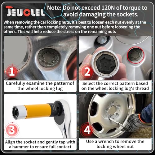 C Wheel Locking Nut Key Compatible with Audi Series, (Socket OD 27mm - ID 25mm), Wheel Lock Nut Socket Adapter, Wheel Anti-Theft Lug Nut Removal Tool, Anti-Theft Screw Remover - size: Socket C
