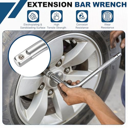 HARFINGTON Socket Breaker Bar 1/2" Drive 14" Long 50BV30 Alloy Steel L-Shape Extension Bar Axle Nut Socket Wrench Hand Tool for Car Mechanical Equipment Repair, Matte Silver - size: 1/2"x14"