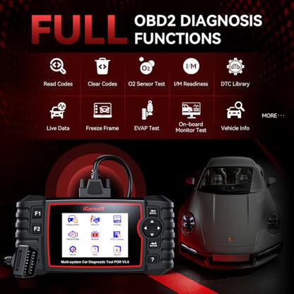 Bidirectional Diagnostic Tool for Porsche/Cayenne, iCarsoft POR V3.0 All System OBD2 Scanner, 26 Resets +12 Extra Services Battery Registration Code Reader for Porsche,Support CAN-FD, Free Update