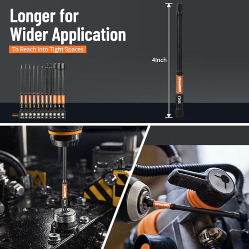 GRENPRO 11PCS Impact Hex Head Allen Wrench Drill Bit Set(Metric), 1/4" Hex Shank S2 Steel Magnetic Hex Bits, CNC Machined Tips, 4 Inch Length with Storage Box - size: 4" 11pcs(Metric)
