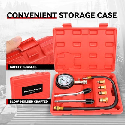 Auto Dynasty 8 Pieces Compression Tester Kit - 3-IN-1 Engine Compression Tester Gauge Automotive Quick and Accurate Cylinder 0-300 PSI Pressure Measurement Tool