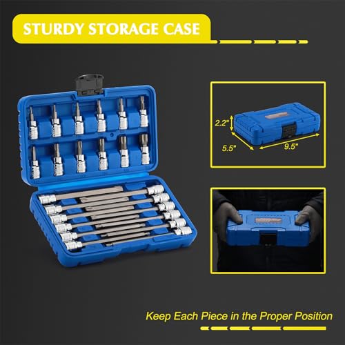 EMENTOL 3/8 Inch Drive Torx Bit Socket Set, Extra Long Star Bit Sockets, 24-Piece, Cr-V and S2 Alloy Steel, T10-T60 - size: 24PCS Extra Long Torx Bit Socket Set (T10-T50)