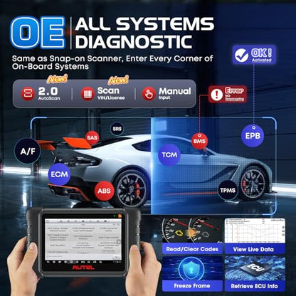 Autel Scanner MaxiCOM MK900BT: 2026 8in MK900-BT V2.0 Bidirectional Scan Tool, 33ft BT Ver. of MK900 MX900 MK808S MK808BT PRO MX808S MK808Z, 40+ Service, 3K+ Active Tests, DOIP CANFD, All System, FCA