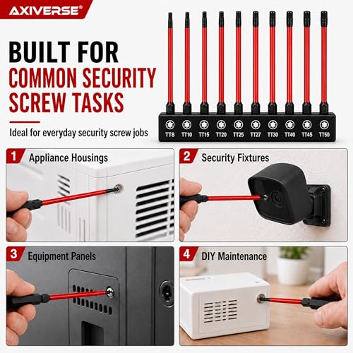 10PCS Security Torx Bit Set TT6-TT40, 4-Inch for Impact Drivers | TT6-TT40 Tamper-Resistant Star Bits, 4 in Long, Magnetic Tips, 1/4 in Hex Shank, Impact-Ready Alloy Steel, Clear Case - size: 4 in