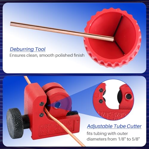 DASBET 11PCS Flaring Tool Kit 45° Single & Double Brake Line Flaring Tool | with 7 Adapters, Flare Tubing Flare Tool with Tube Cutter for Brake Line HVAC System