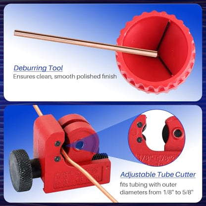 DASBET 11PCS Flaring Tool Kit 45° Single & Double Brake Line Flaring Tool | with 7 Adapters, Flare Tubing Flare Tool with Tube Cutter for Brake Line HVAC System