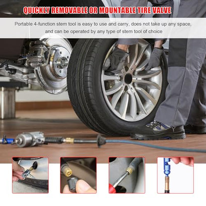 35PCS Valve Stem Puller Installer Tool Kit, Valve Cores & Caps with 4-Way Tool Single and Dual Single Head Remover, Universal Tire Stem Remover Valves Repair Tools for Most Cars
