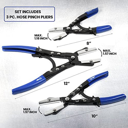 SMOTIVEPRO 3PCS Hose Pinch Off Pliers Set with Ratchet Lock, 8"/10"/12" | Carbon Steel Hose Clamp Pliers, 1.65" Max Opening, Secure Clamping Without Hose Damage, For Radiator, Coolant & Fuel Lines - size: 3pcs Hose Pinch Pliers Set