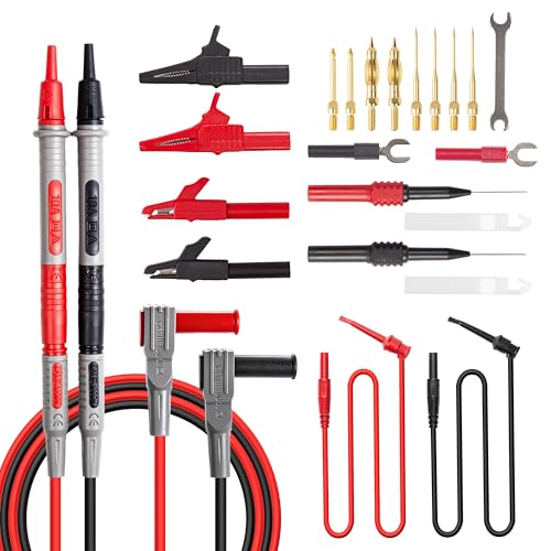 27-Piece Multimeter Test Leads Kit, Professional Test Lead Set with Gold-Plated Probes, Alligator Clips, Test Hooks, Back Probe Pins for Automotive, Industrial & Home Electrical Testing