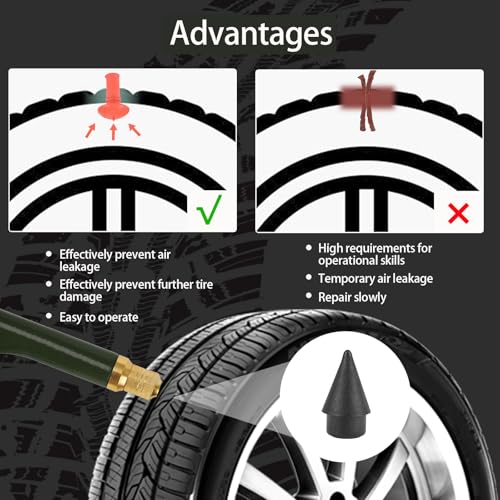 Tire Repair Kit With Plugs Mushroom Tire Plug Kit Tire Patch Kit Heavy Duty Professional Tubeless Tire Gun Puncture Kit for Tyre Punctures and Flats on Cars Motorcycles Trucks and Tractors (Green)