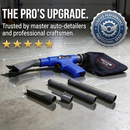 LE LEMATEC Pneumatic Air Vacuum Blow Gun, Dual-Action Detailing Cleaner | 150 PSI, 6-piece attachment kit, compressor-driven, automotive shop blower, workshop accessory