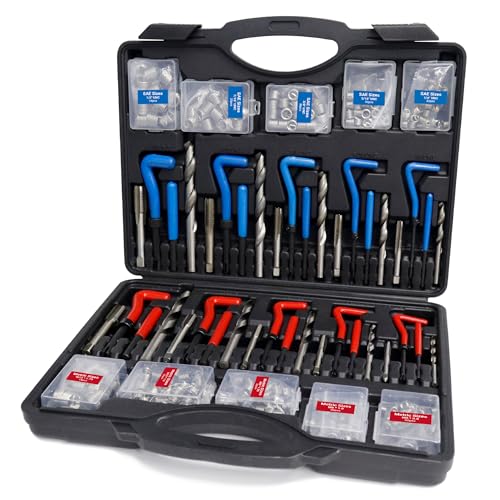 Helicoil Thread Repair Tool Kit 320-Piece: SAE (1/4"-1/2") & Metric (M5-M12) | Includes HSS Drill Bits, Taps, 304SS Inserts & Break-Off Tools | Professional Thread Restorer for Automotive & Machinery - size: 320PCS Metric & SAE, style: Multi Size Set