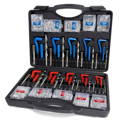 Helicoil Thread Repair Tool Kit 320-Piece: SAE (1/4"-1/2") & Metric (M5-M12) | Includes HSS Drill Bits, Taps, 304SS Inserts & Break-Off Tools | Professional Thread Restorer for Automotive & Machinery - size: 320PCS Metric & SAE, style: Multi Size Set
