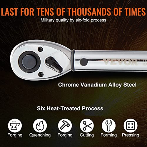 VEVOR 1/2-inch Drive Click Torque Wrench, 10-150ft.lb/14-204n.m Mechanical Dual Range Scales, Dual-Direction Adjustable with Adapters Extension Rod - size: 10-150 FT.LB, style: 1/2-inch