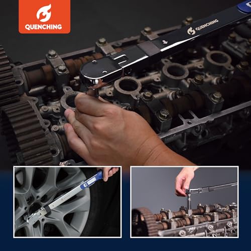 QUENCHING Split Beam Torque Wrench, 3/8-Inch Drive, 20–100 ft-lb, ±4% Accuracy, 15° Flex Head, CR-V Steel, Reliable Torque Wrench for Daily Garage and Automotive Maintenance - size: 3/8"DR. 20-100 FT-LB