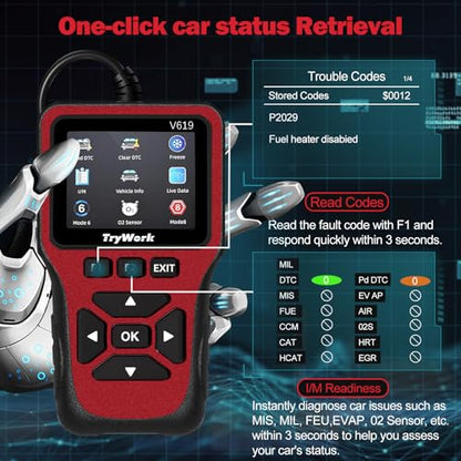 OBD2 Scanner Diagnostic Tool, Check Engine Code Reader with 35901 DTC Lookup, Mode 6 & 8, I/M Readiness for All OBDII Cars Since 1996 (Red) - color: Red
