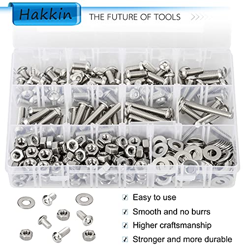 Hakkin 330pcs SAE 1/4-20 UNC Hex Socket Button Head Cap Screw Bolts Flat Washers Nuts Assortment Kit 304 Stainless Steel, 8 Sizes (Length 3/8" to 2"), Machine Screws Set with Storage Case - size: 330PCS 1/4-20 Hex Button Head Cap Screws Silver