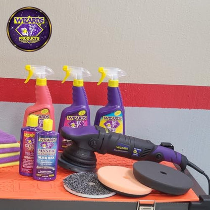 Wizards Buffing Kits DA Polisher Scratch and Swirl Remover Kit with Big Throw Polisher - 7 Piece Car Detailing Kit with Car Polish and Buffing Compound - Car Buffer for Car Detailing Supplies - color: Purple