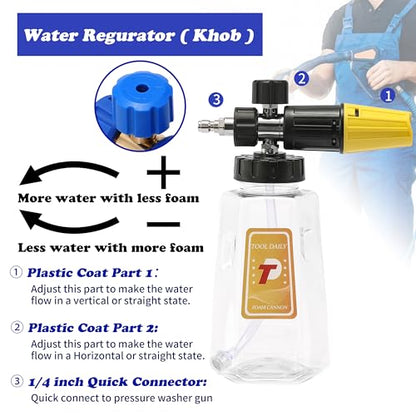 Tool Daily Pressure Washer Foam Cannon with Dual-Connector Accessory | Power Washer Double Tip Attachment For Soap Cannon, 5 Pressure Washer Sprayer Nozzles, 1/4" Quick Connect - size: 1 L
