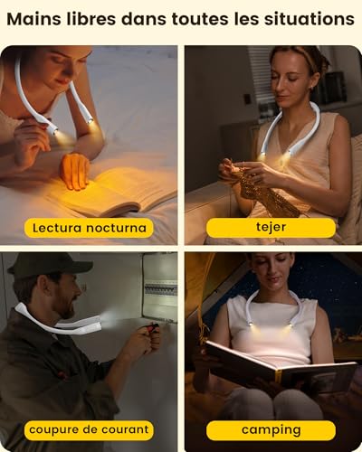 Glocusent Lightweight Neck Light for Reading in Bed, 1200mAh Rechargeable Book Light, Hands-Free Reading Light, 5 Colors, 5 Brightness Adjustable, Private Bedtime Reading for Book Lover - color: White