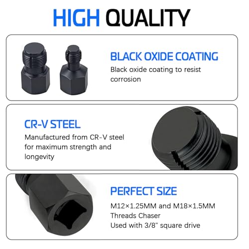 2PCS Oxygen Sensor Thread Chasers M18 x 1.5mm and M12 x 1.25mm thread chasers with 3/8” drive to clean and repair damaged threads