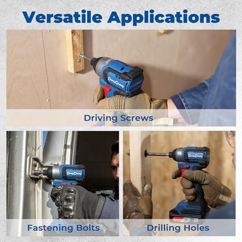 Dong Cheng 20V 1/4" Hex Brushless Impact Driver, 1460 in-lbs Cordless Impact Driver with 2.0Ah Batteries, 3-Speed, 4.9" Compact Impact Driver for Cabinetry, Deck Building & HVAC Installation - style: 1460 in-lbs, 1x Battery