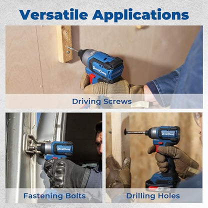 Dong Cheng 20V 1/4" Brushless Impact Driver, 1460 in-lbs Cordless Impact Driver, 2x 2.0Ah Batteries, 3-Speed, 4.9" Compact Impact Driver for Cabinetry, Deck Building & HVAC Installation - style: 1460 in-lbs, 2x Battery