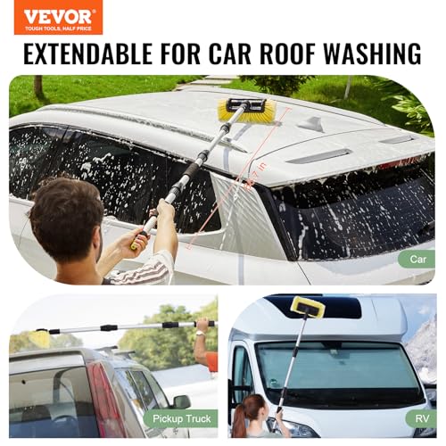 VEVOR Car Wash Brush, 66.7-Inch Extendable Car Washing Brush with Long Handle, 12" Scratch-Free Soft PVC Bristle Head, Flow-Thru Car Cleaning Mop Kit with Water Hose Attachment for Car RV Boat - style: Soft PVC Bristle head