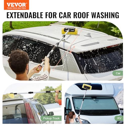 VEVOR Car Wash Brush, 66.7-Inch Extendable Car Washing Brush with Long Handle, 12" Scratch-Free Soft PVC Bristle Head, Flow-Thru Car Cleaning Mop Kit with Water Hose Attachment for Car RV Boat - style: Soft PVC Bristle head