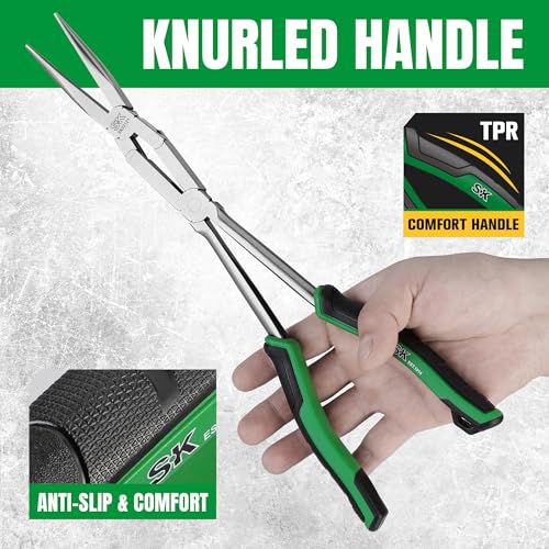 SK 13-Inch Double Compound Long Reach Pliers, Straight Long Nose Pliers With Comfort Grips, Premium CR-V Steel Construction - style: Straight