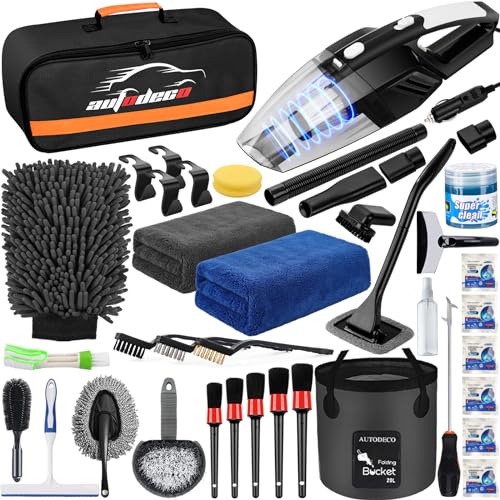41Pcs Car Cleaning Wash Kit Interior Detailing Cleaner Kit with High Power Handheld Vacuum, Collapsible Bucket, Windshield Tool, Snow Shovel, Tire Brush, Complete Car Care Tools, Black - color: Black, size: 41Pcs