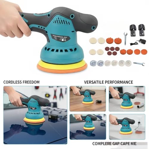 Cordless Car Buffer Polisher,5500RPM Cordless Car Polishing Machine with 2x21V Rechargeable tteries,21 PCS Attachments&8 Variable Speed,Polisher for Car Detailing Scratch Removing, Polishing