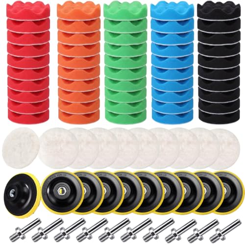 10 Pack 3 Inch Car Polishing Pad Kit Bulk, Sponge Buffing Pads with Woolen Cutting Pad and 3 Inch Backing Plate M10 Drill Adapter for Car Detailing Waxing Polishing - size: 3 Inch