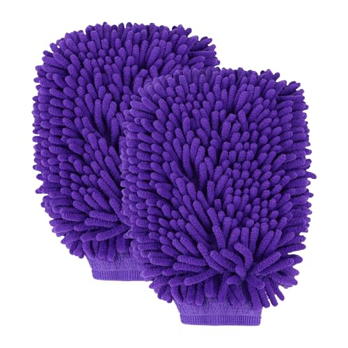 wuyaoyao 2PCS Car Wash Mitt, 10.14"×7.12" Chenille Microfiber Car Wash Mitts, Scratch-Free & Lint-Free, Absorbent Double Sided Clean Glove for Cars Cleaning, Auto Cleaning Supplies (Dark Purple) - color: Dark Purple