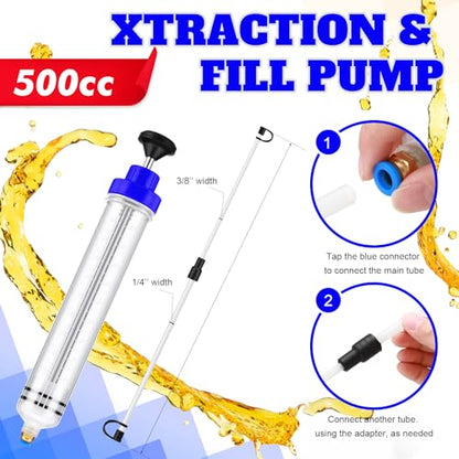 Lothee 2 Pack 500cc Automotive Fluid Extractor Pump Oil Extractor Hand Syringe Pump with Hose Manual Suction Vacuum Fuel Car Transfer for Power Steering, Hydraulic Fluid(Blue) - color: Blue