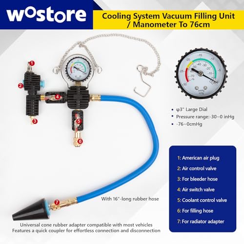 Wostore 33pc Coolant Pressure Tester Kit, Radiator Cooling Filling System Vacuum Pump Leak Test with 23 Adapters for Tesla Model 3/Y, BMW, Ford, Toyota... Universal for Auto Car Airlift 2025 New