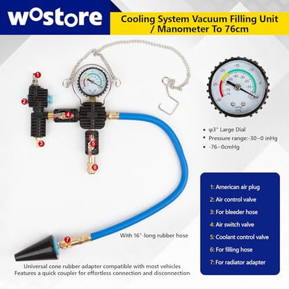Wostore 33pc Coolant Pressure Tester Kit, Radiator Cooling Filling System Vacuum Pump Leak Test with 23 Adapters for Tesla Model 3/Y, BMW, Ford, Toyota... Universal for Auto Car Airlift 2025 New