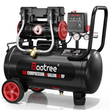 8 Gallon Ultra Quiet Air Compressor with Two Quick Couplers, 1.5HP MAX 115PSI Oil-Free Air Compressor Steel Tanks, 70dB Air Compressor with Wheels for Spray Painting, Auto Repair, Woodwork Nailing - size: 8G