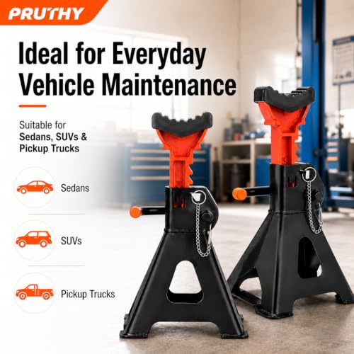 Jack Stands, 3 Ton (6,000 lbs) with Double Locking Pins Capacity Car Jack Stand, Adjustable Height Floor Jack for Lifting SUV Pickup Truck Car and UTV/ATV Car Lift, 1 Pair - color: Black Orange