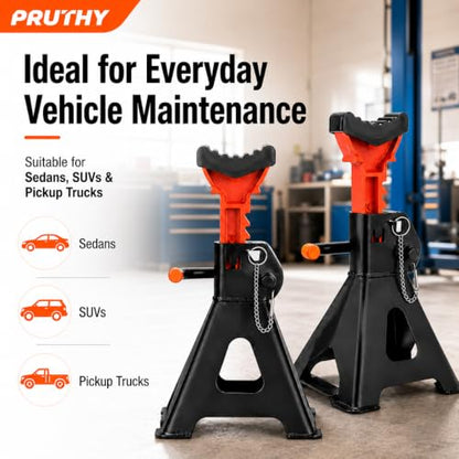 Jack Stands, 3 Ton (6,000 lbs) with Double Locking Pins Capacity Car Jack Stand, Adjustable Height Floor Jack for Lifting SUV Pickup Truck Car and UTV/ATV Car Lift, 1 Pair - color: Black Orange