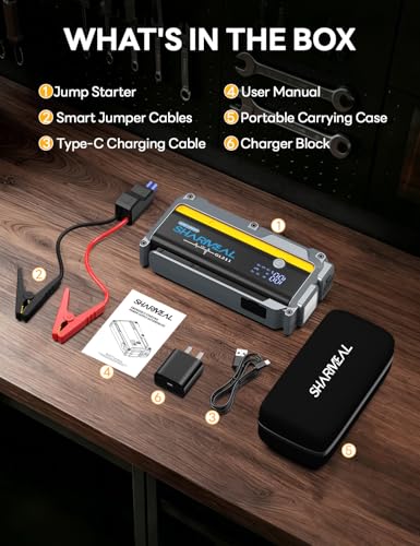 Sharmeal 7000A Car Battery Jump Starter Up to All Gas & 12.0L Diesel Engine, Car Battery Jumper Starter Portable 12V Jump Box with USB Output, Storage Case, LED Flashlight - color: Yellow-7000A+Charger Block