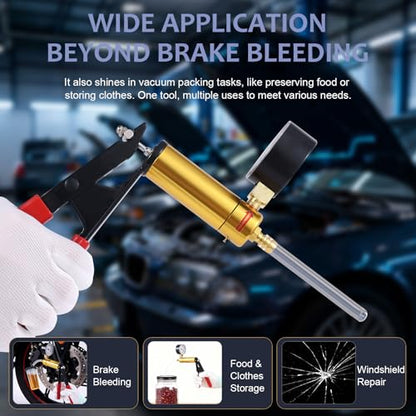Handheld Vacuum Pump Brake Bleeder Kit with Pressure Gauge, Brake Fluid Bleeding Tool Set with Hoses, Adapters and Reservoir, Automotive Brake Bleeding & Vacuum Diagnostic Test Kit (-Blue-)