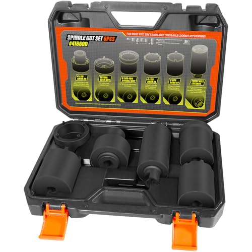 Sunluway 6 Pcs Spindle Nut Socket Set 41660D 4WD Axle Hub Lock Nut Socket Spindle Remover 1/2” Drive for Ford F250 F350 Dana 44/50/60, Toyota, GM Chevy, and Dodge, Lug Out Spindle Nut Socket Set