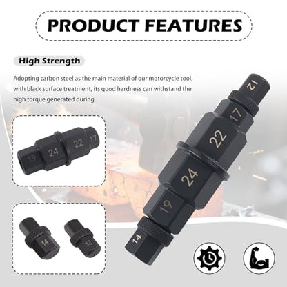 6 in 1 Motorcycle Axle Tool with 3/8" Port,Sturdy 17mm 19mm 22mm 24mm 12mm 14mm Allen Socket Spindle Adapter Compatible with BMW,Essential Axle Motorcycle Tools for Front Axles Wheels