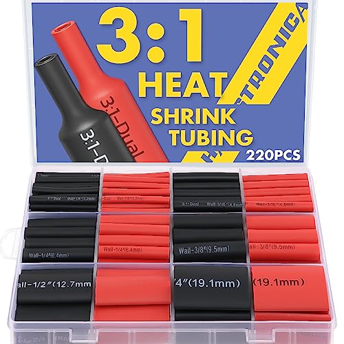 haisstronica 3:1 Heat Shrink Tubing Kit, Adhesive Lined Marine Resistant Grade Shrink Wrap - 1.75"length 6 Size Perfect for Home and Industrial, 1/8"-3/4" 220PCS - Black, Red - color: Black-Red, size: 220PCS