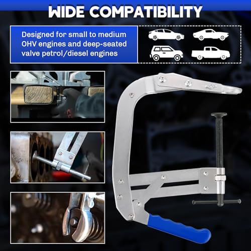 Universal 8-inch Valve Spring Compressor Tool | Automotive Engine Valve Spring Removal Tool Compatible with Small and Medium OHV Engines, Includes Replaceable Clamps