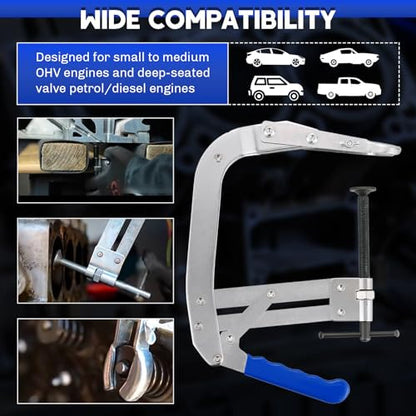 Universal 8-inch Valve Spring Compressor Tool | Automotive Engine Valve Spring Removal Tool Compatible with Small and Medium OHV Engines, Includes Replaceable Clamps